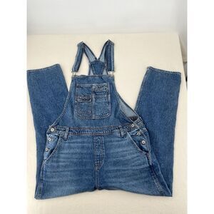 American Eagle Womens Classic Overalls Bib Blue Medium Wash Denim Jeans Size L